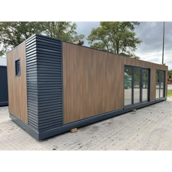 Conteneur tiny house 33 m² – 11×3 m, séjour, chambre, salle de bain