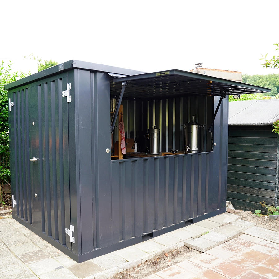 Conteneur bar XL 3×2 m anthracite – Volet rabattable, porte double