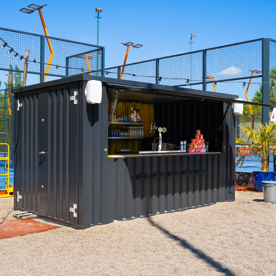 Conteneur bar 4×2 m anthracite RAL 7016 – Porte double, volet rabattable